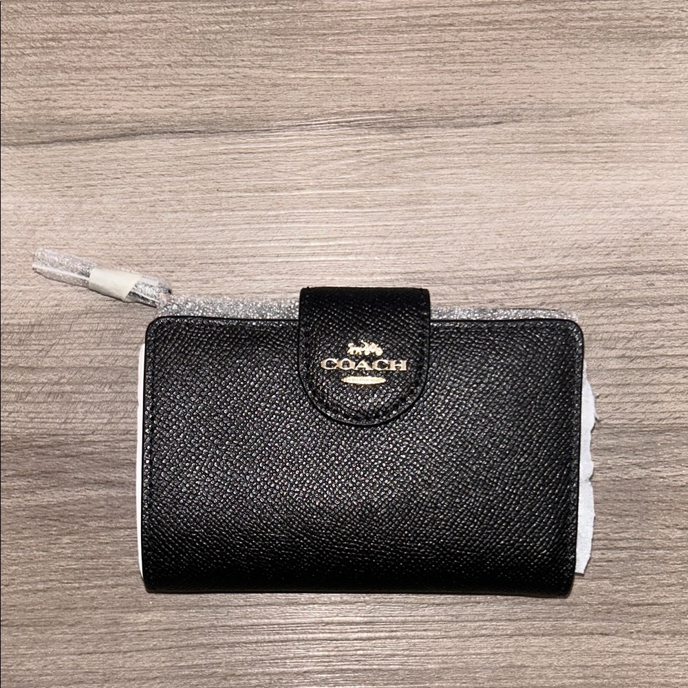 Coach Black Textured Wallet with Gold Logo